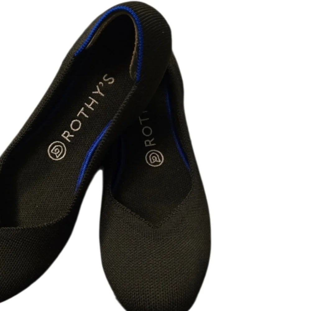 Rothy's Black Knit Slip-On Flats with Blue Trim